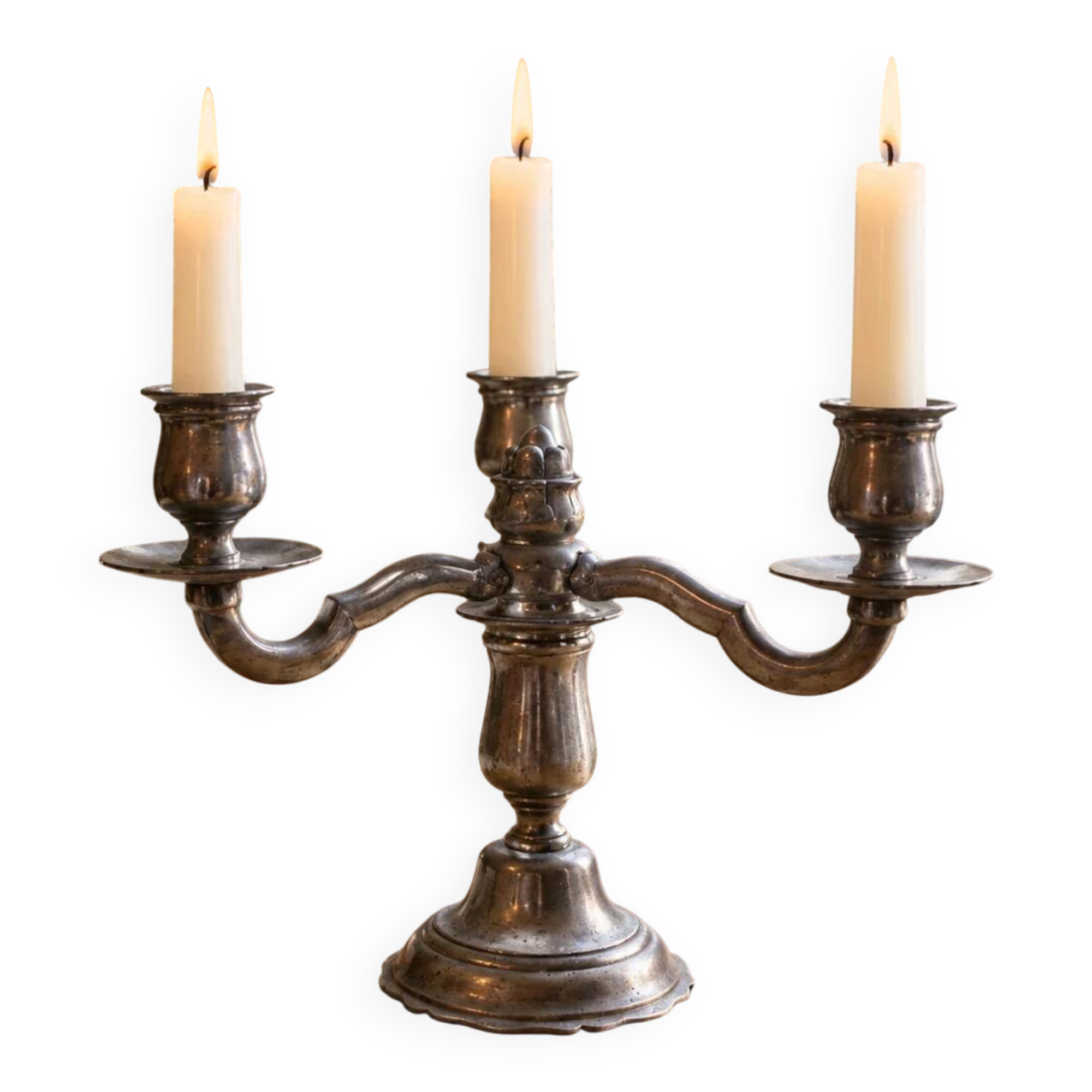 Vintage tin chandelier with 3 lights – Antique stamped candelabrum – H 20 cm