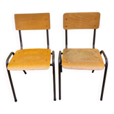 Set of 2 vintage school chairs in metal and wood – Mullca / Loft 196 style