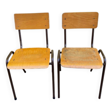 Set of 2 vintage school chairs in metal and wood – Mullca / Loft 196 style