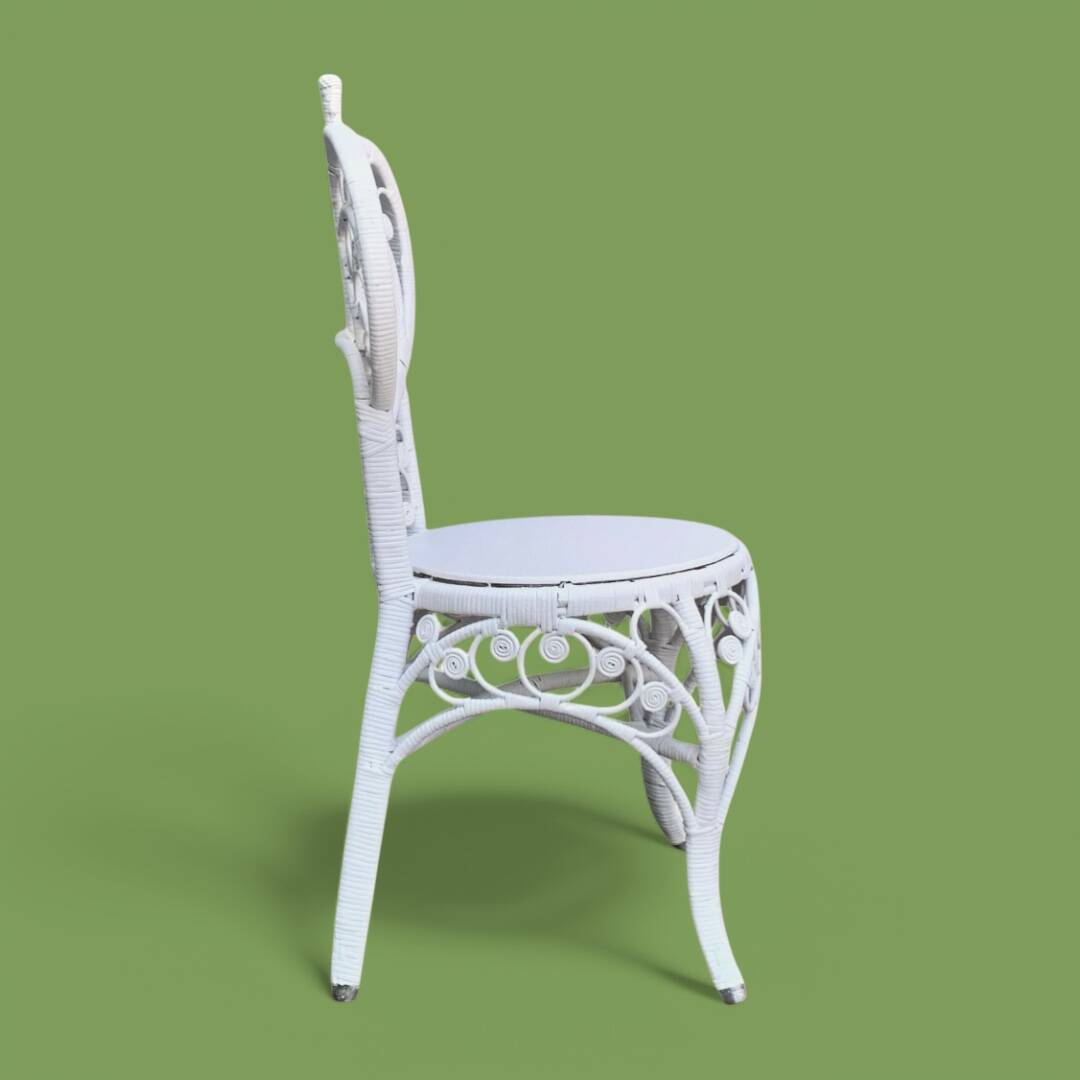 Peacock heart chair, white rattan, 1970s