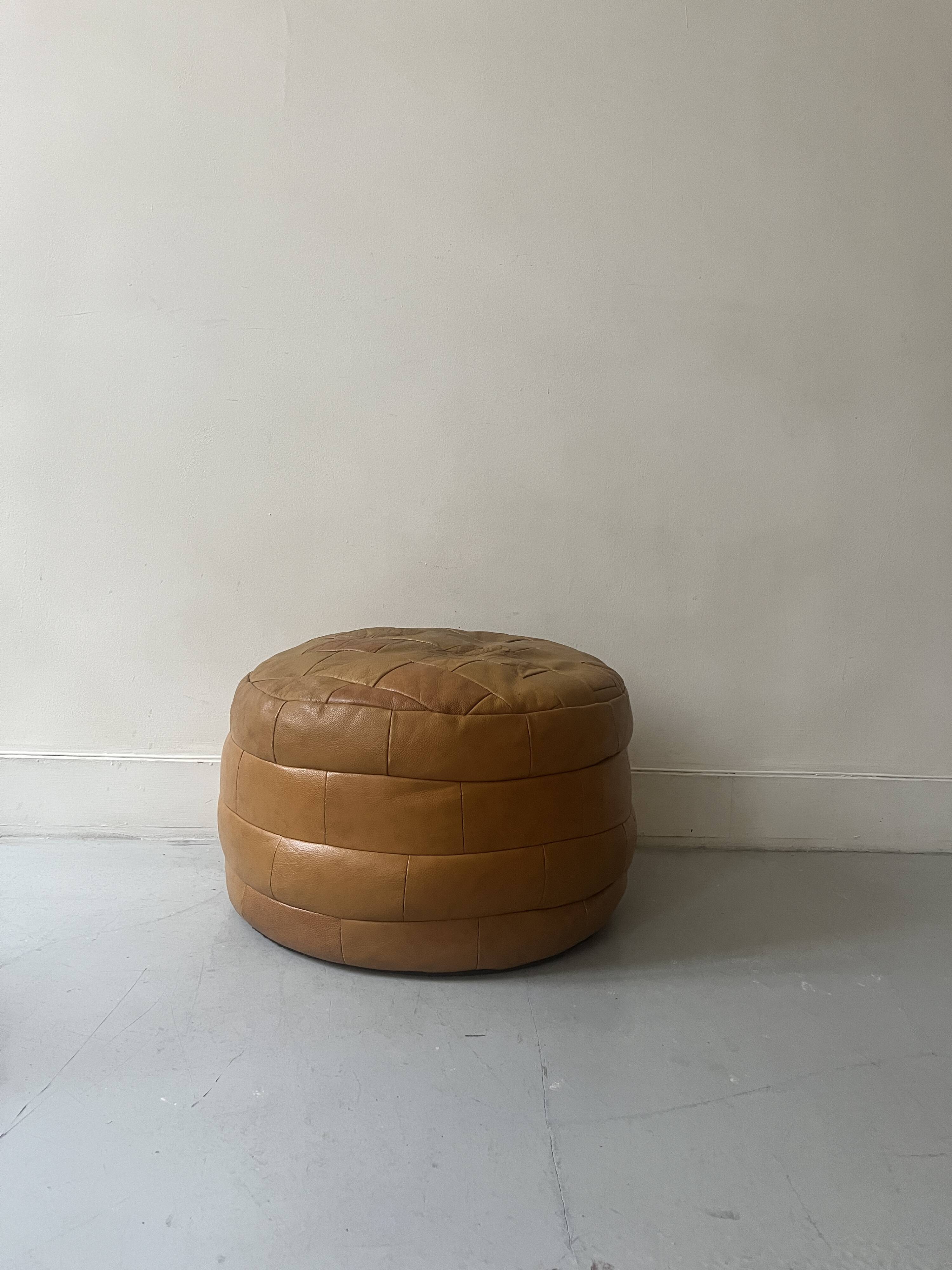 pouf in genuine leather patchwork colors, 1970