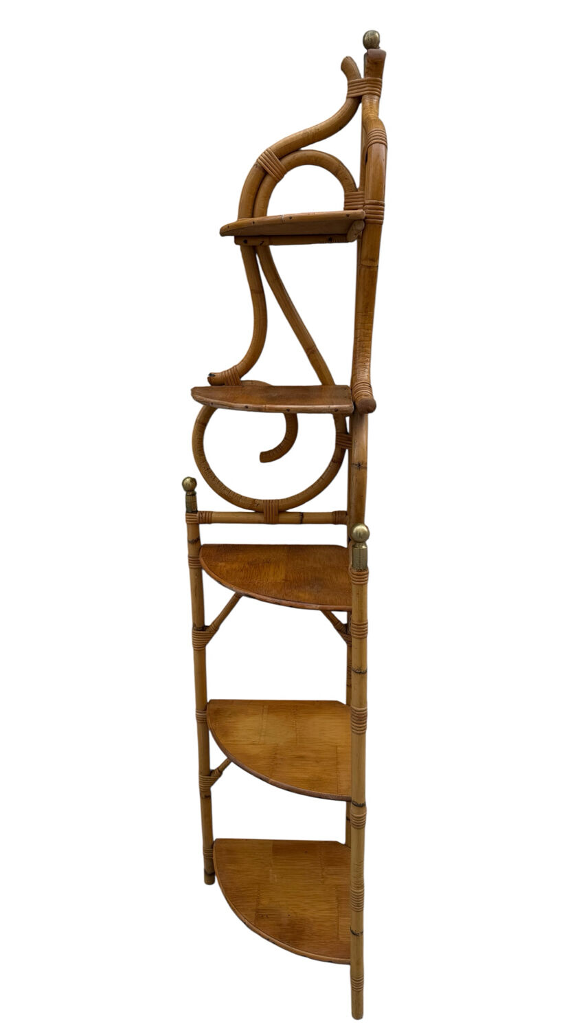 Magnificent 1960s French rattan corner shelf.