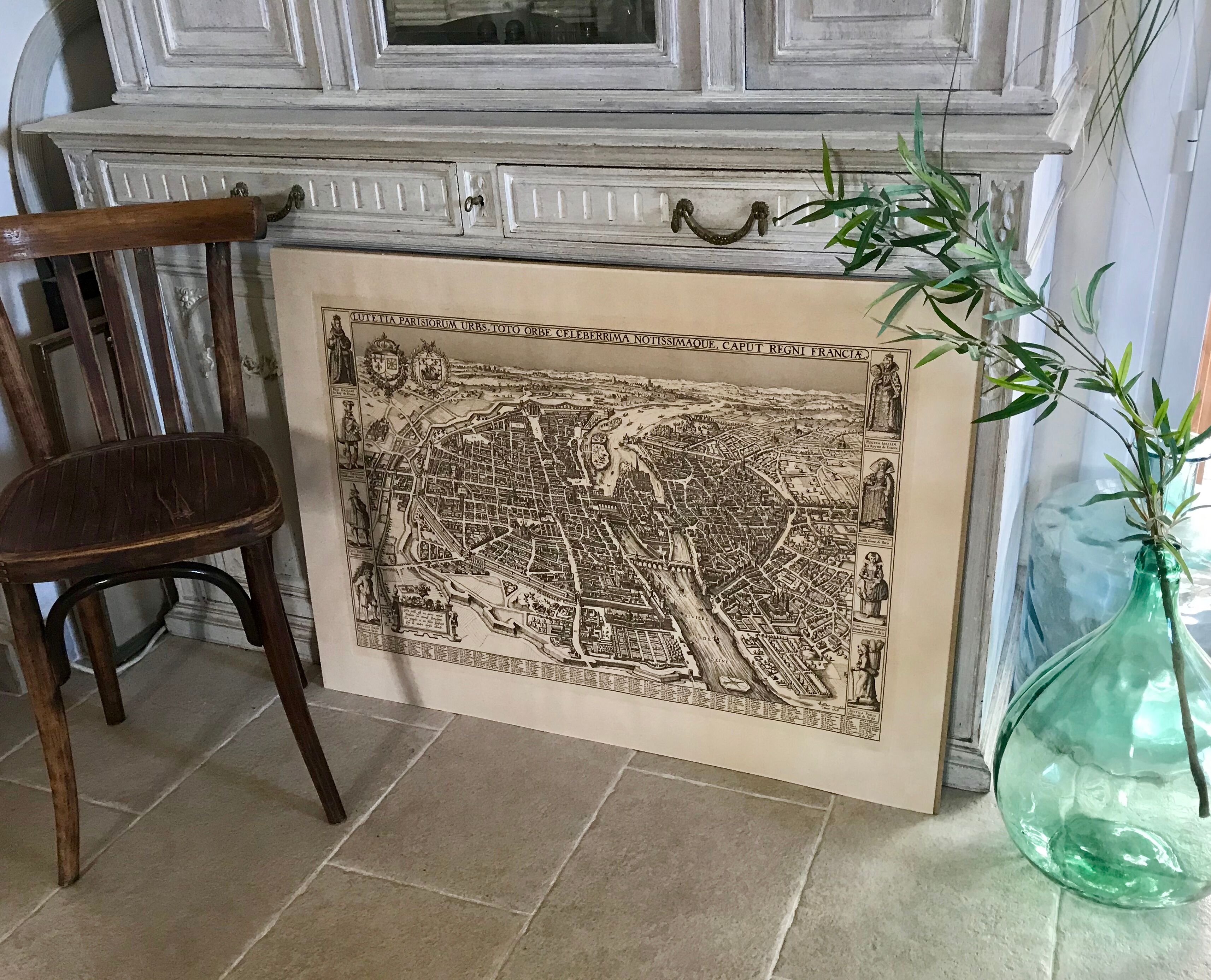 Old map of Paris 100X72
