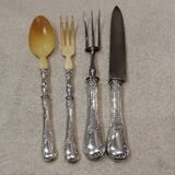 Salad serving set, silver handle, 950 Minerva, Rococo style.