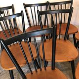 Lot of 8 Scandinavian chairs feet compass stamped Hiller