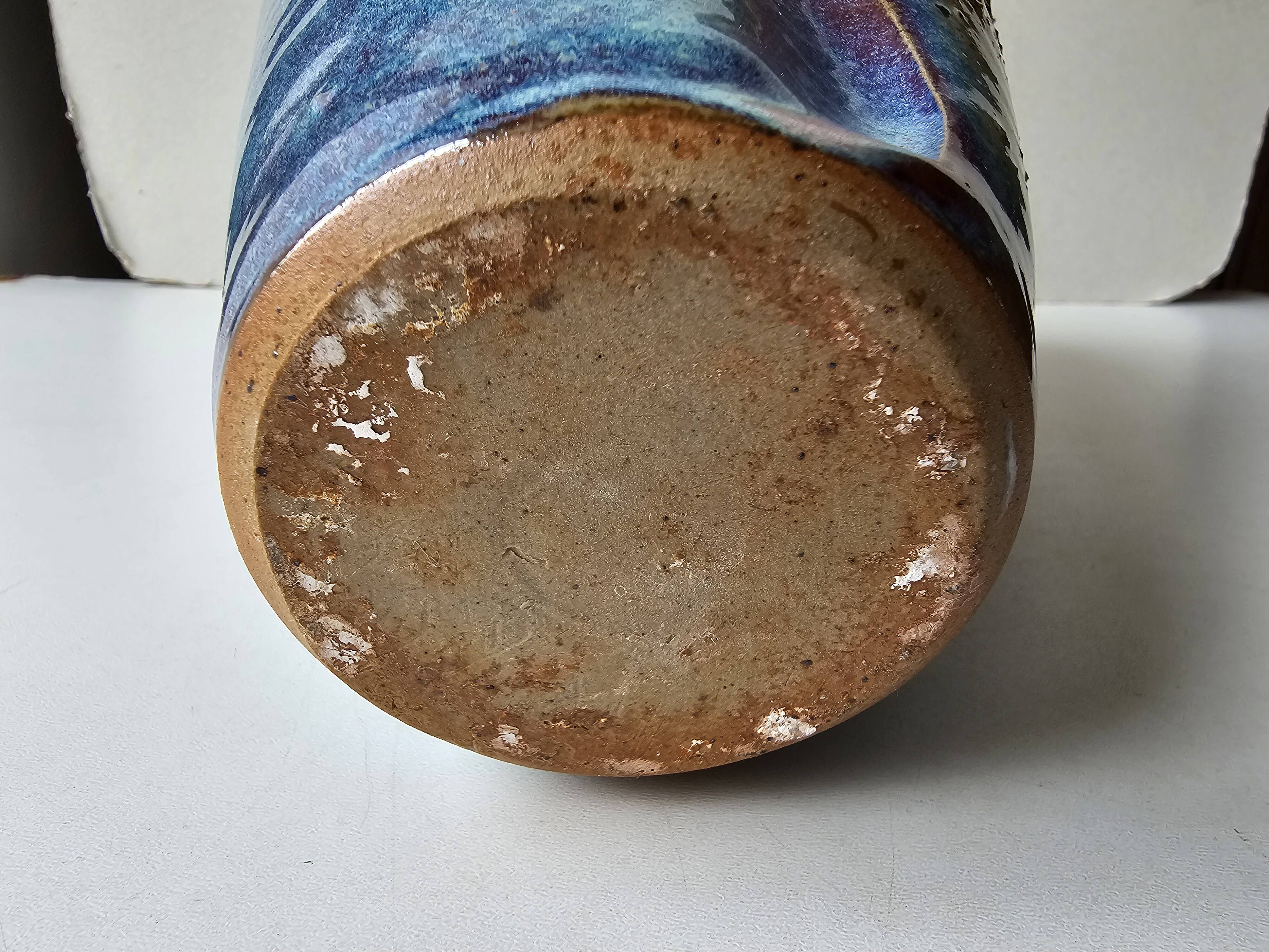 Brutalist ceramic glazed stoneware vase free form (attributed to a & n pinel)