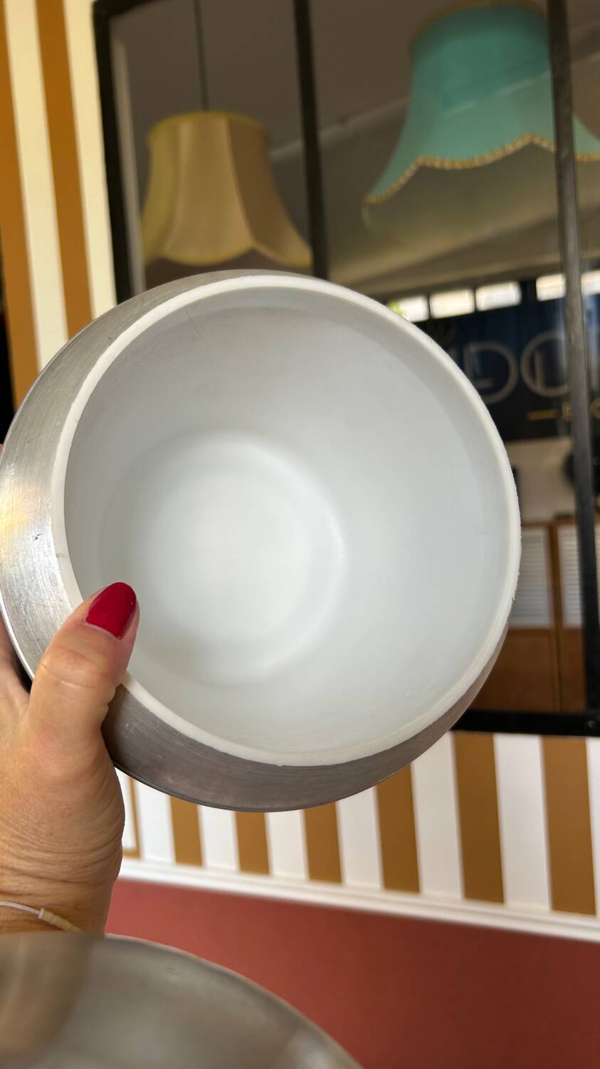 Brushed aluminum pear-shaped ice bucket