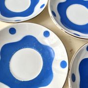 Set of 6 Sarreguemines Digoin earthenware coffee cups with art deco polka dots, 1930s