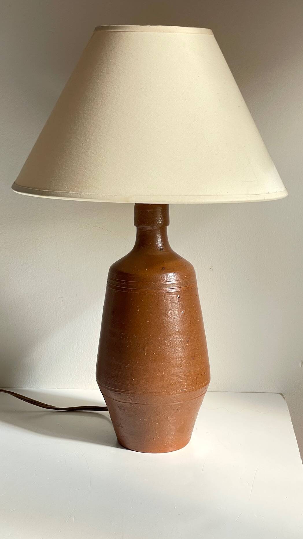 Vintage glazed stoneware lamp from Portugal.