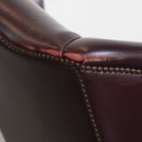 Bordeaux Red Cowhide Wingback Chair in English Style