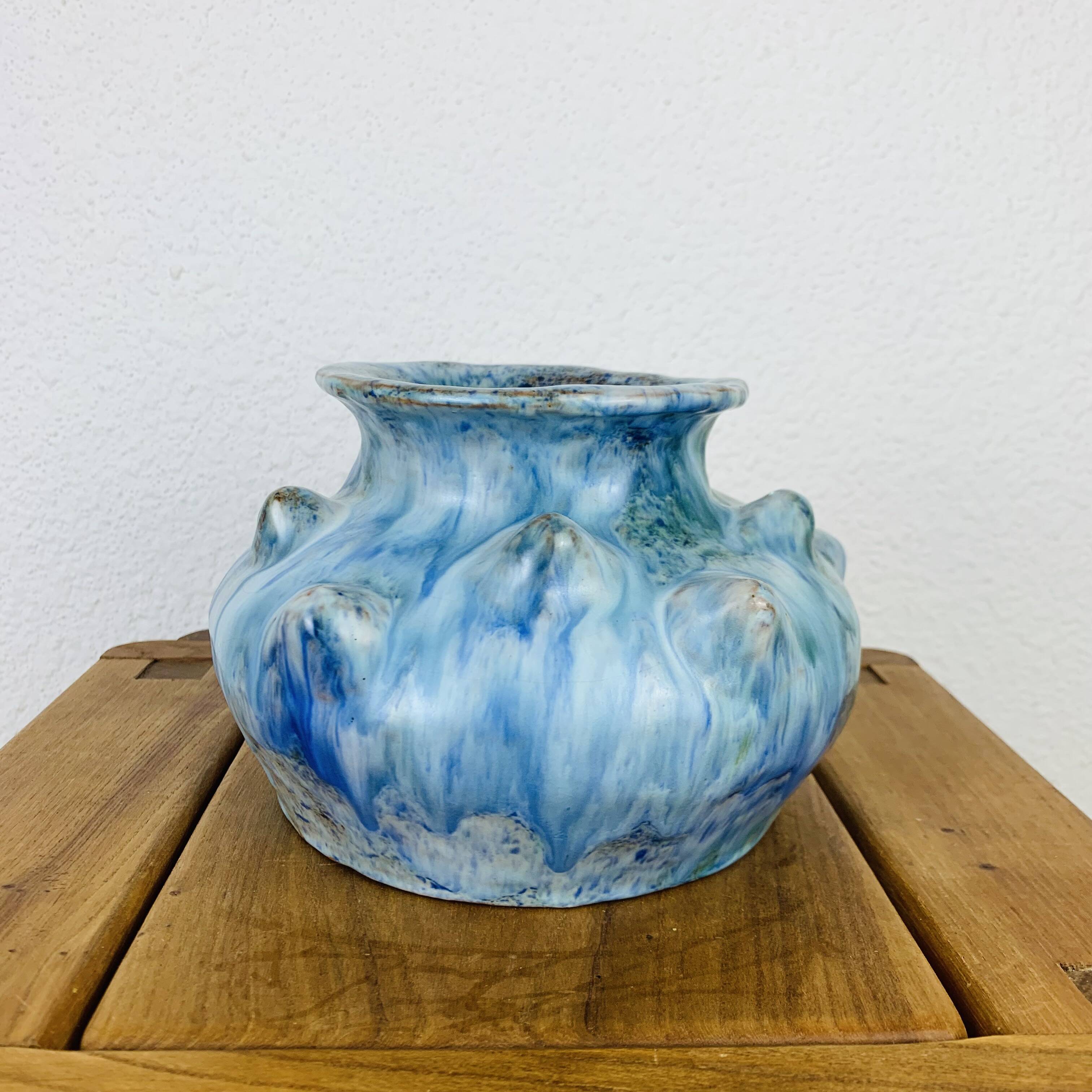 Vintage blue free-form ceramic vase