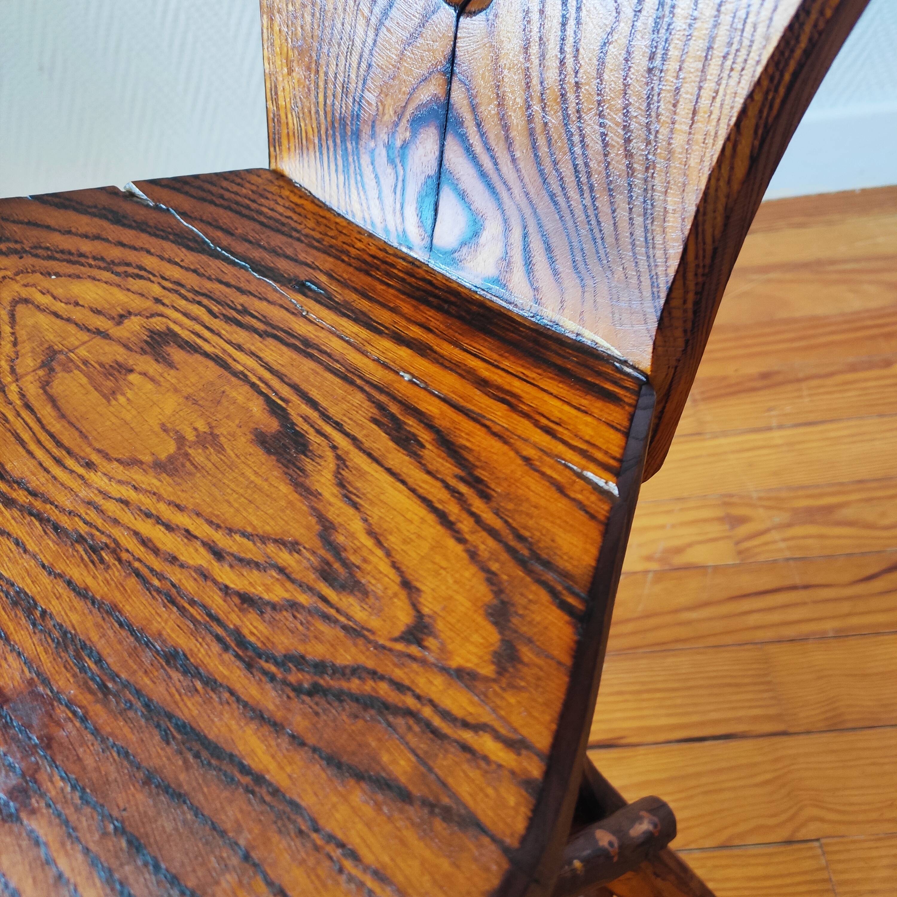 Vintage solid wood chair, popular art, brutalist style, 1950s, heart-shaped backrest.