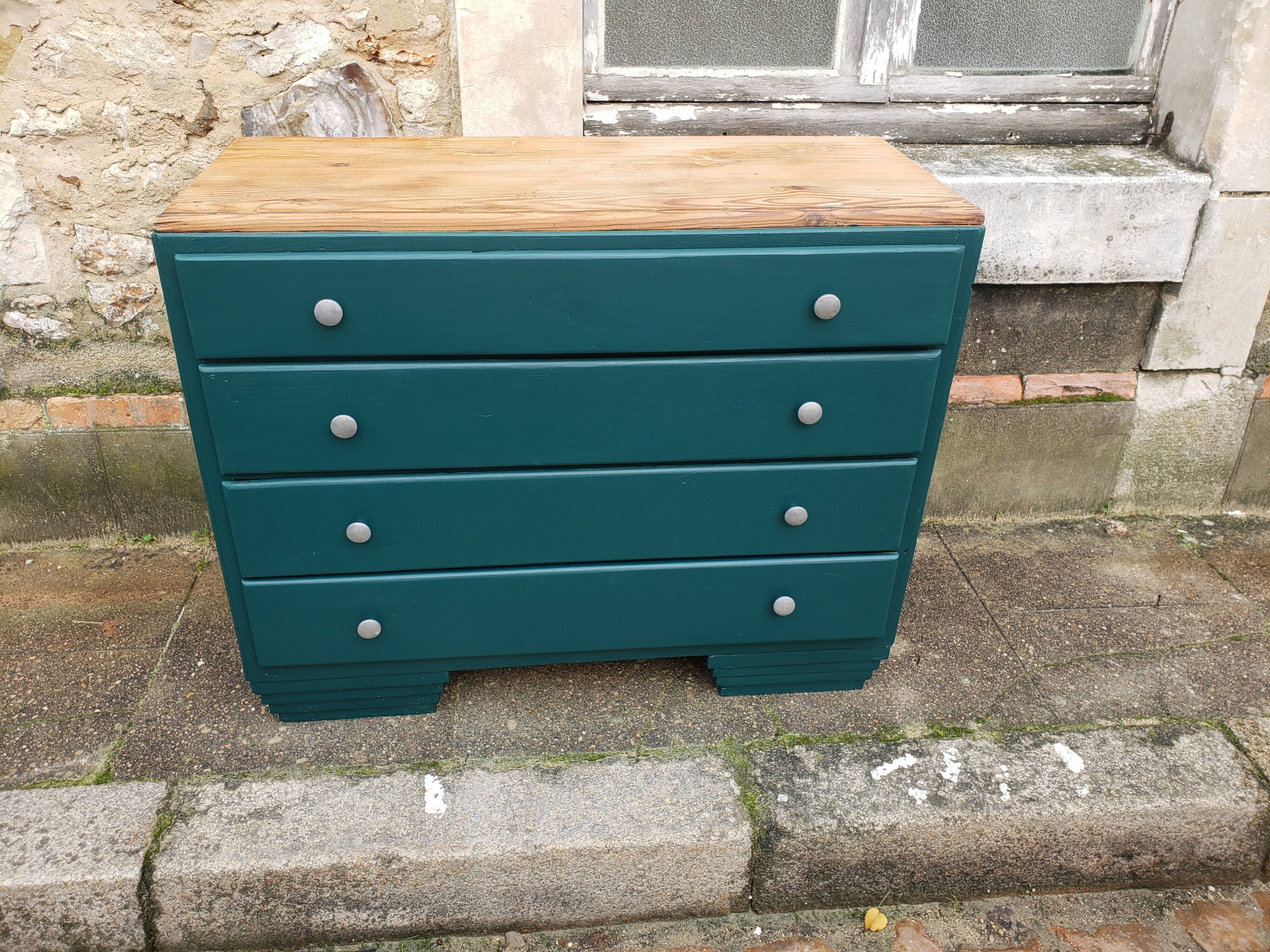 Deep turquoise and wood vintage dresser