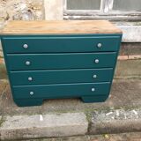 Commode vintage turquoise profond et bois