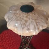 1930 wrought iron lamp, opaline lampshade, Clichy, very beautiful, 39x20