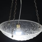 French Art Deco glass bowl pendant chandelier with floral pattern, 1950