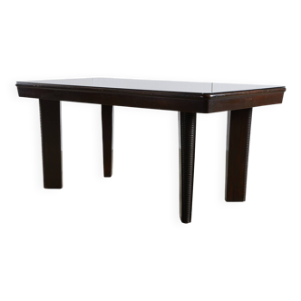 Large Robust Dinig Table with Carved Legs and Glass Top