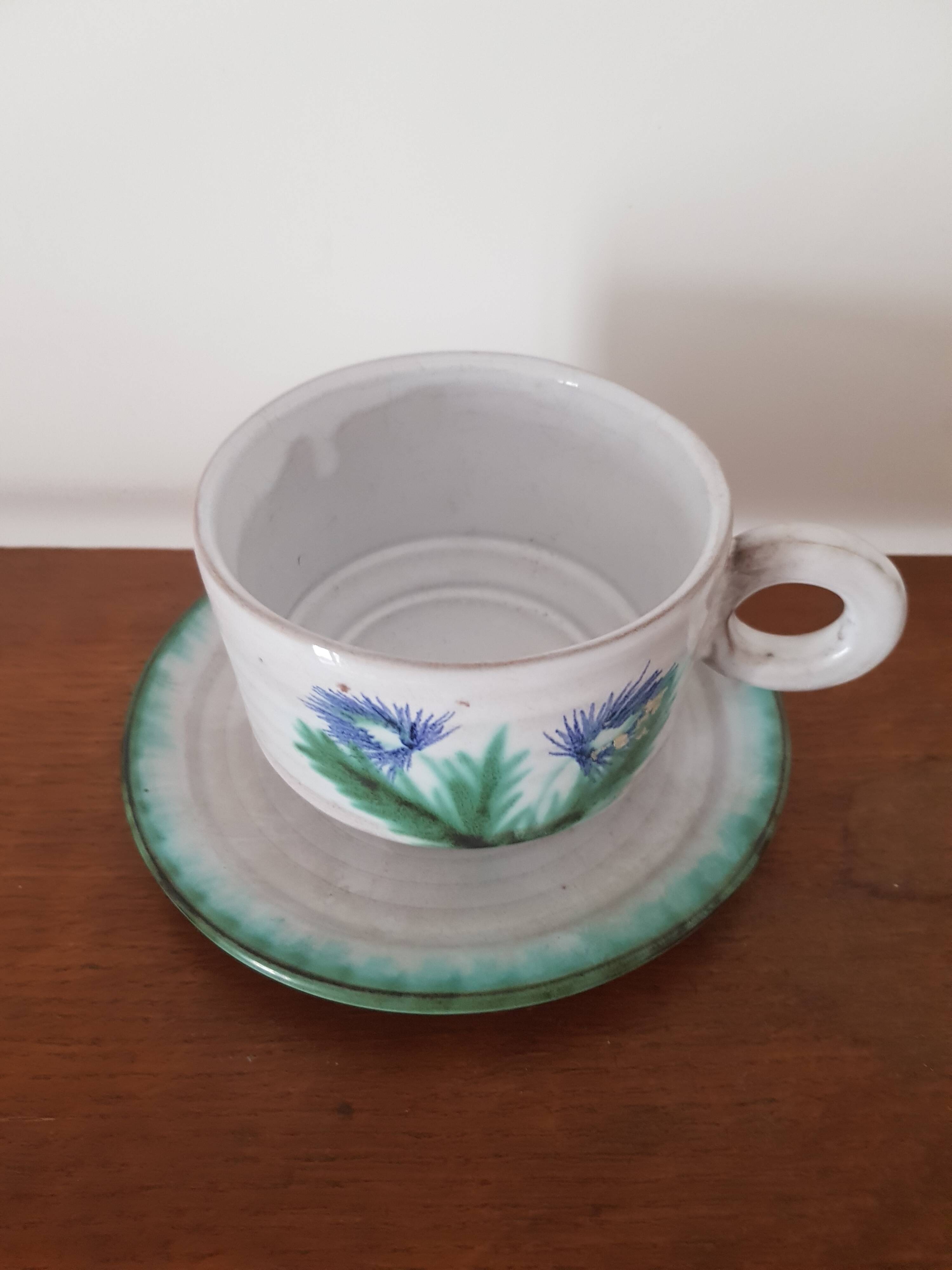 Tasse et soucoupe motif chardon