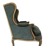 Armchair Louis XV " Shepherdess " Blue Velvet 19th century