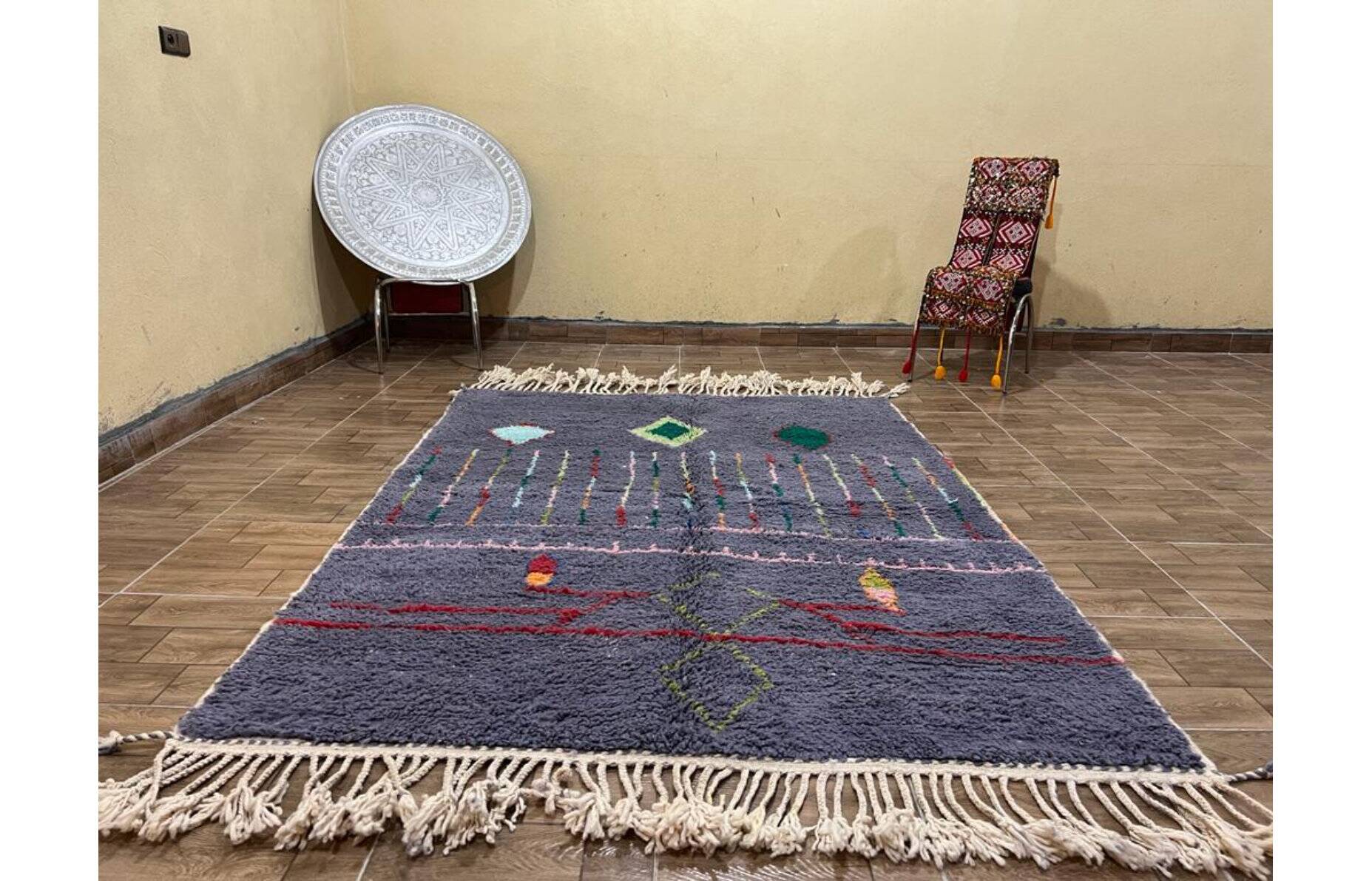 Tapis artisanal marocain laine naturelle 2.5x1.5 m