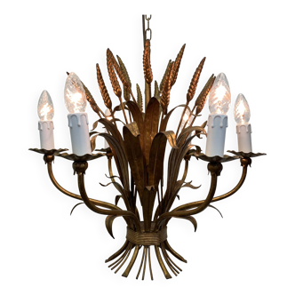Wheat sheaf leaf gold gilt chandelier, 1960’s