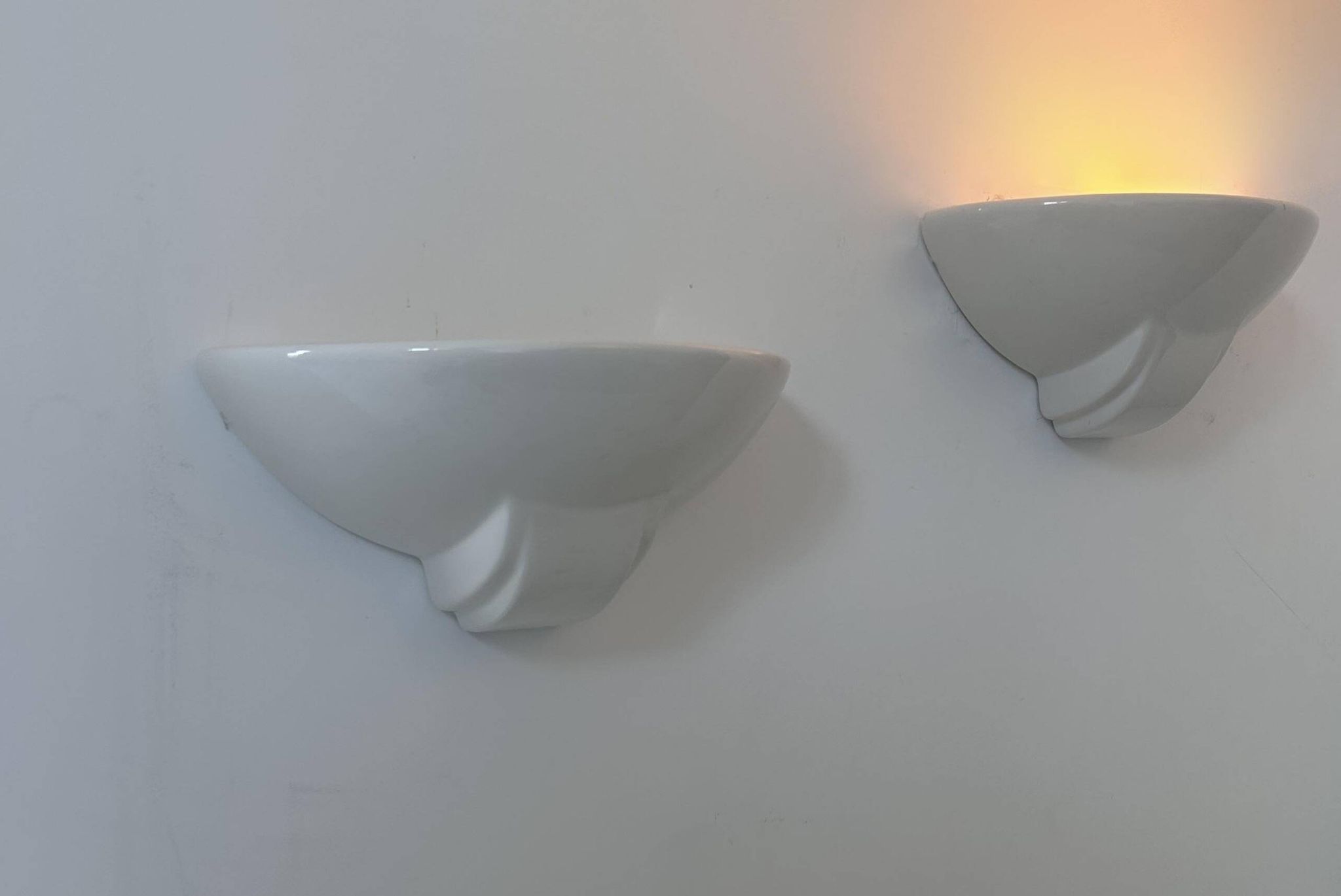 Pair of vintage porcelain wall lights, white, France 1970