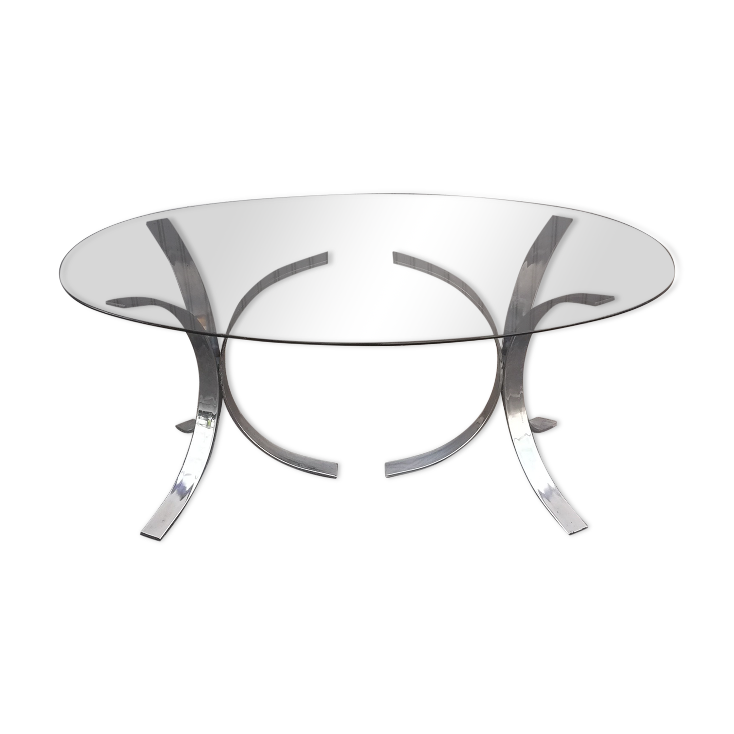 Table ovale vintage chrome et verre fumé