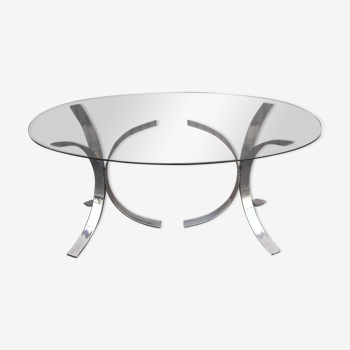 Vintage oval table chrome and smoked glass