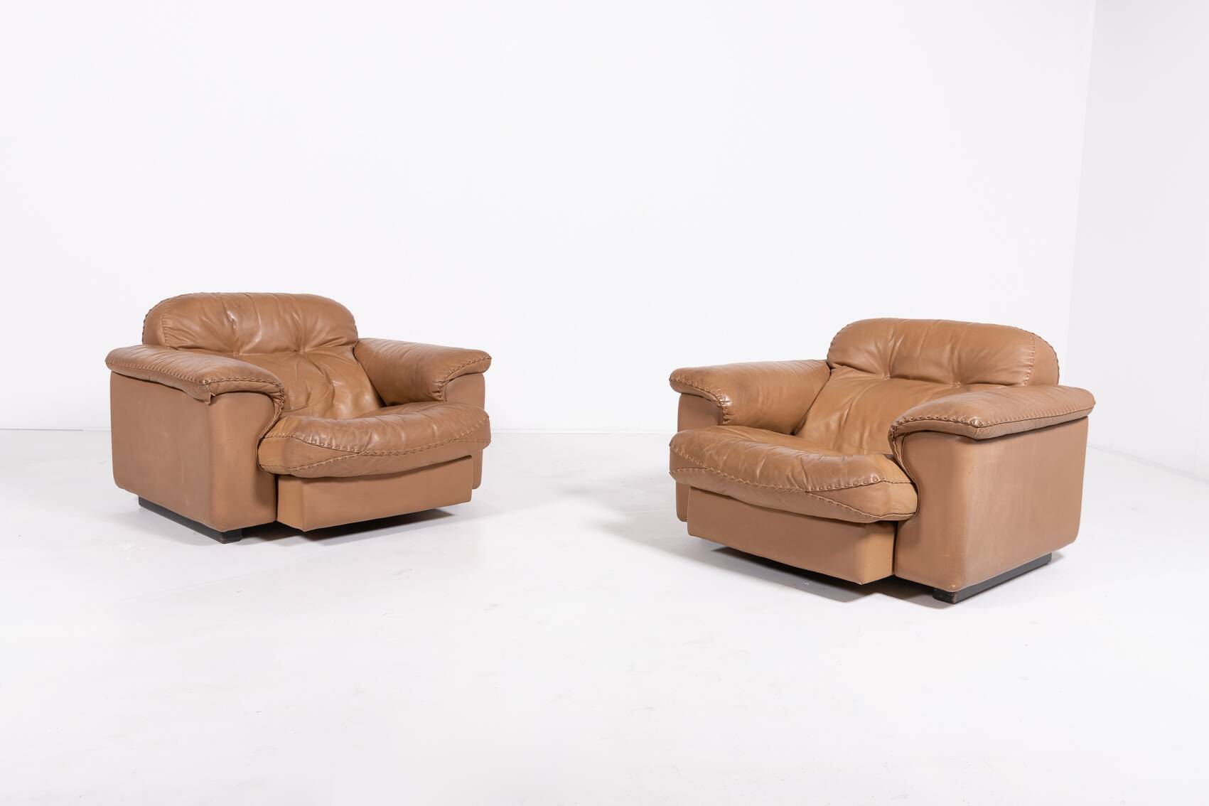 De Sede DS 101 brown leather lounge chairs, 1970's