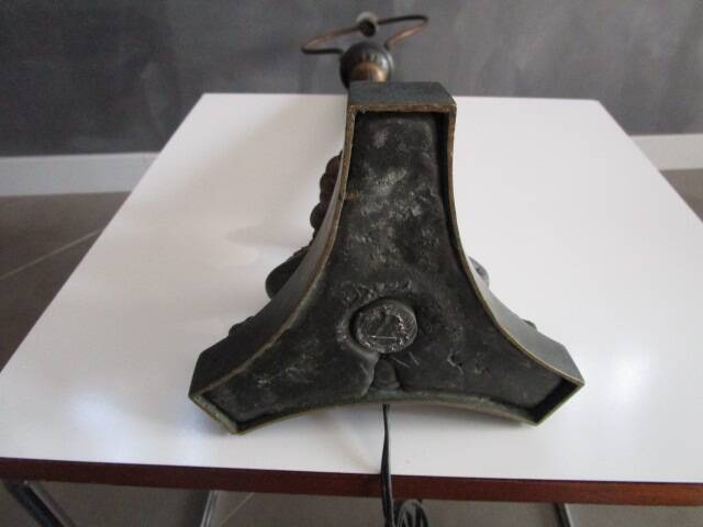 Antique bronze lamp base - column on lion's paws