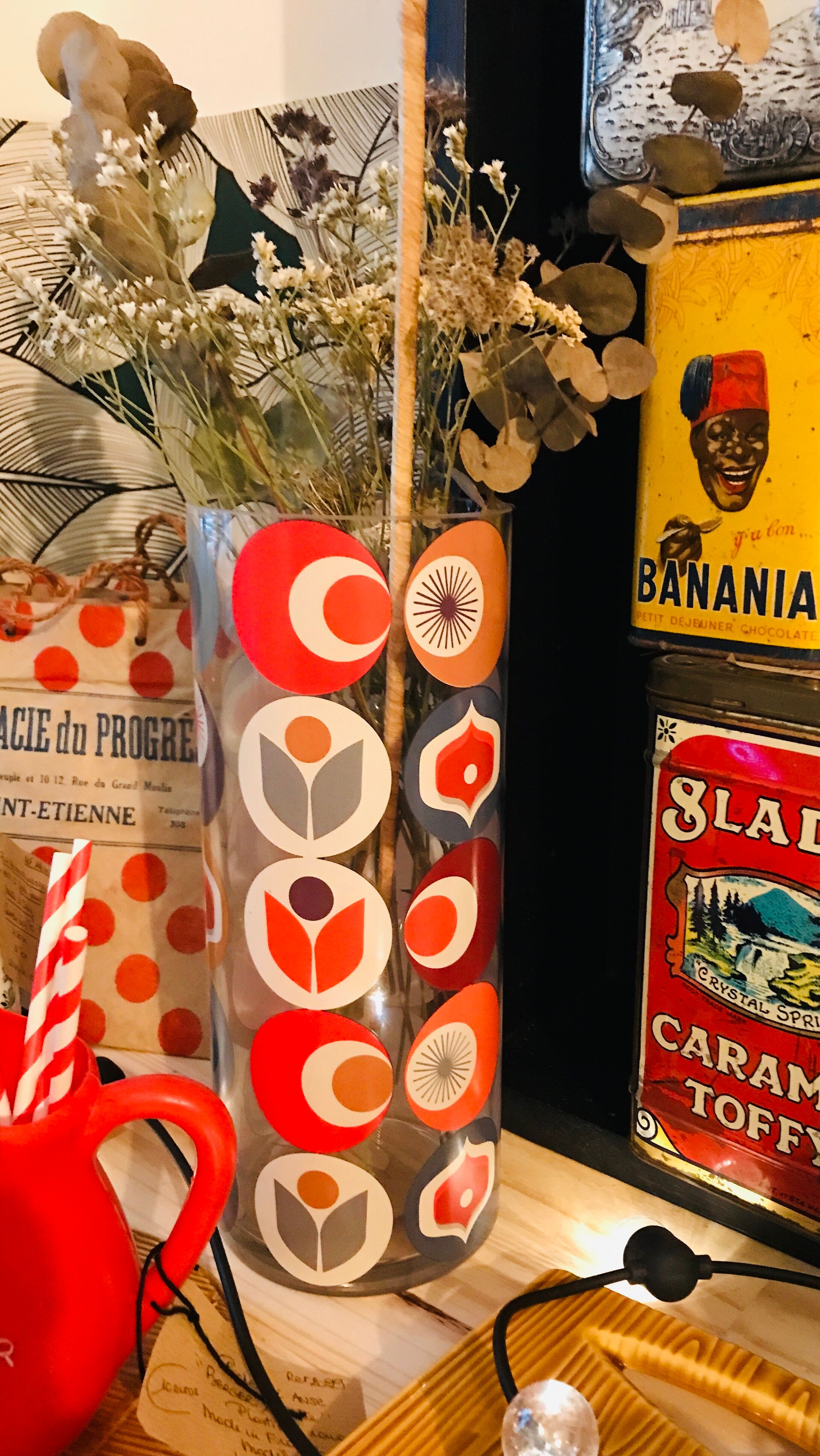 Vase cylinder colorful patterns pop vintage