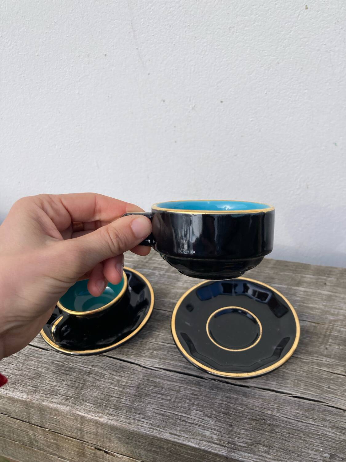 Black art deco bistro coffee cups