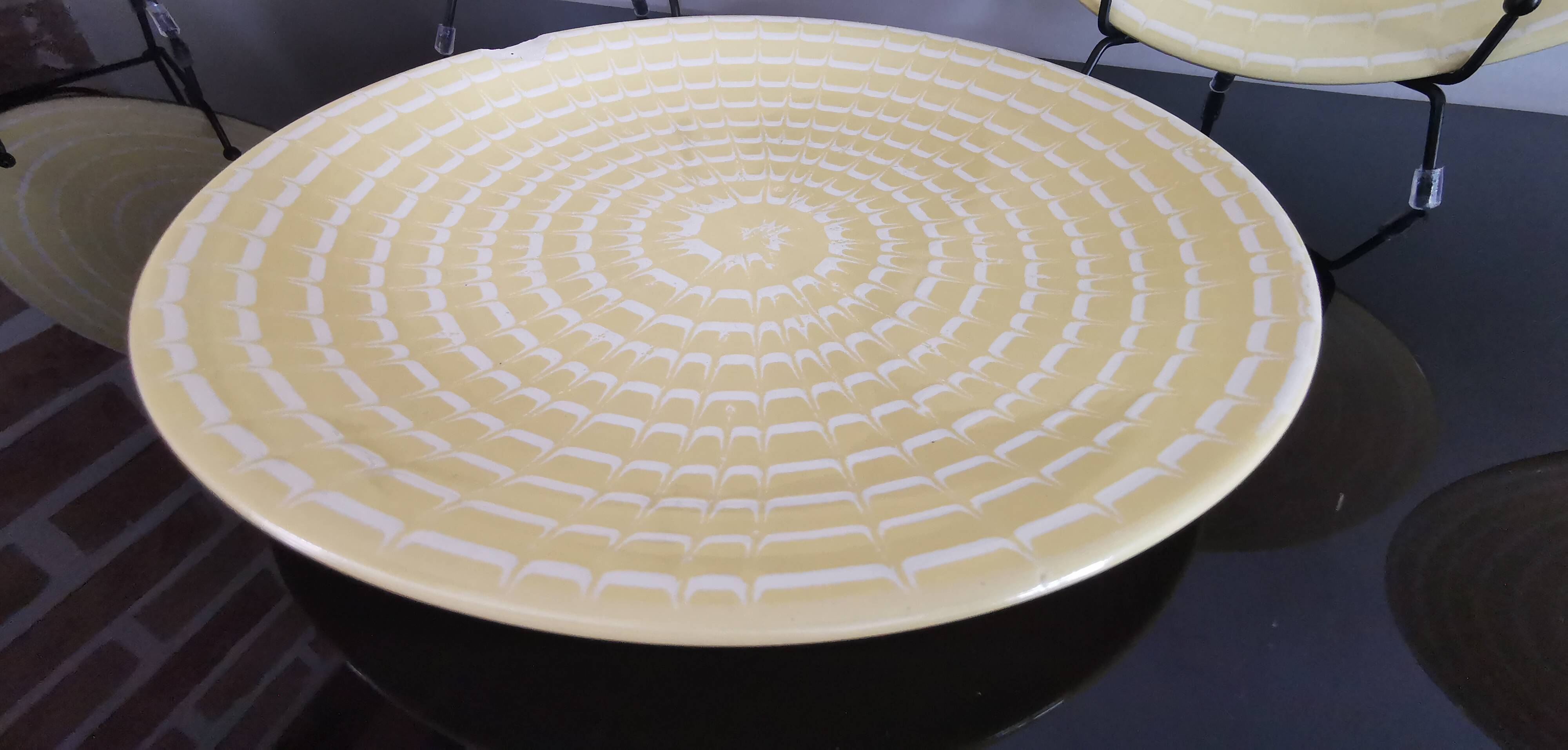 Set of 5 old Longchamp sunny yellow flat plates