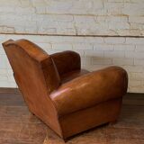 French leather club chair chapeau de gendarme in caramel c 1950