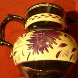 Ancien pot à lait cruche pichet en faîence de Jersey or jaune violet