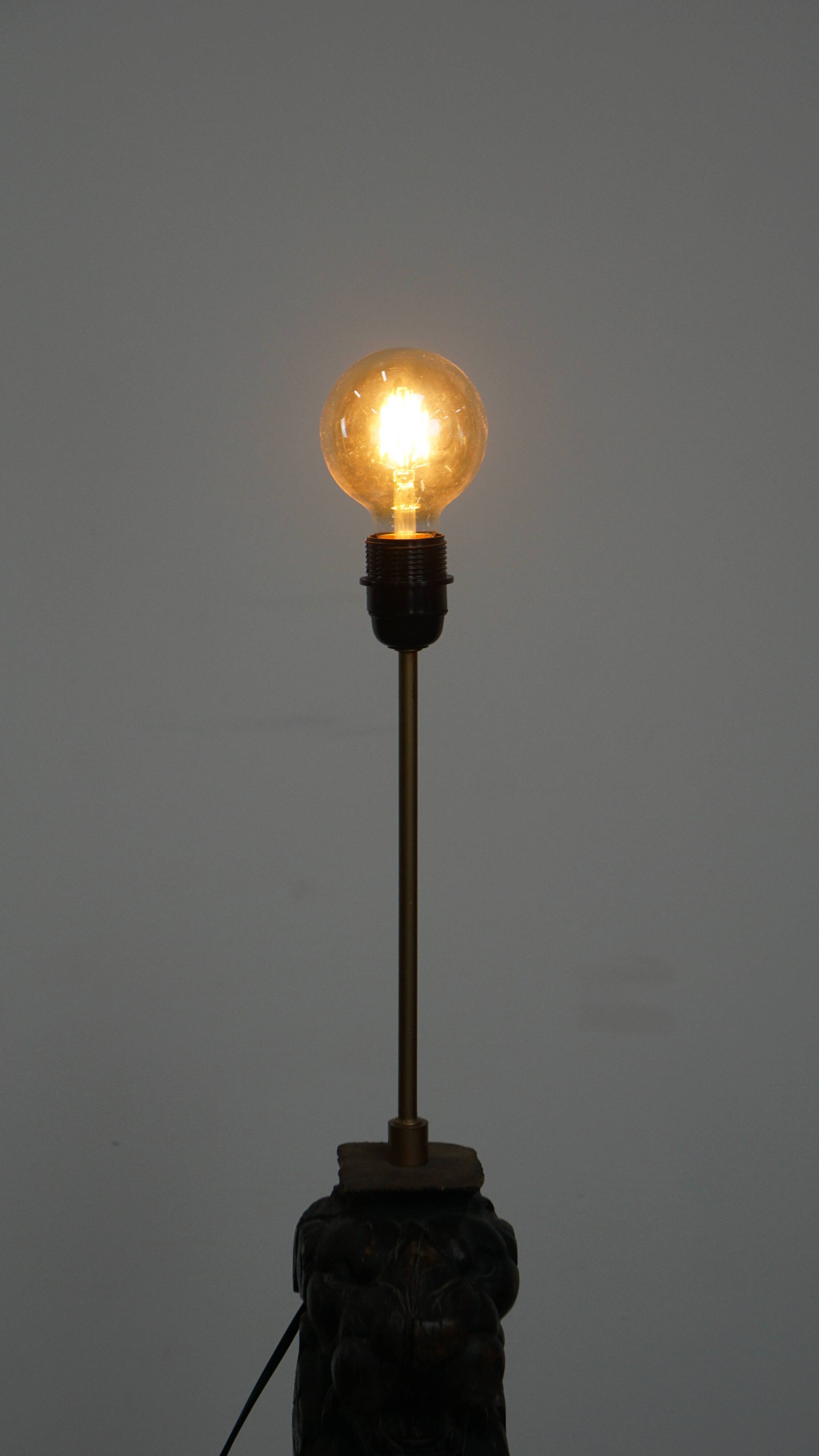 Hand-Carved Antique Wooden Floor Lamp with Lion Head