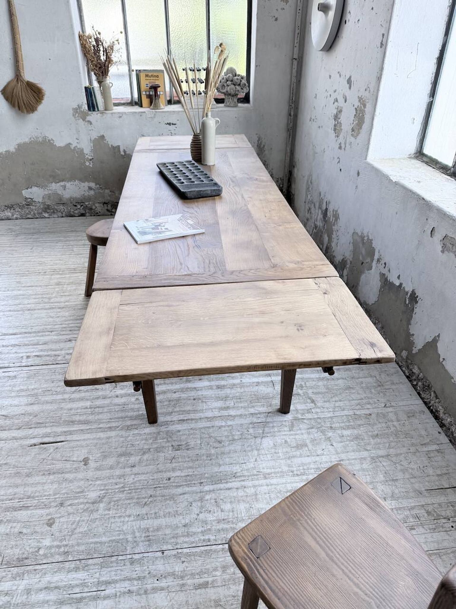 Solid oak farmhouse table with extensions (190-280cm) 1950