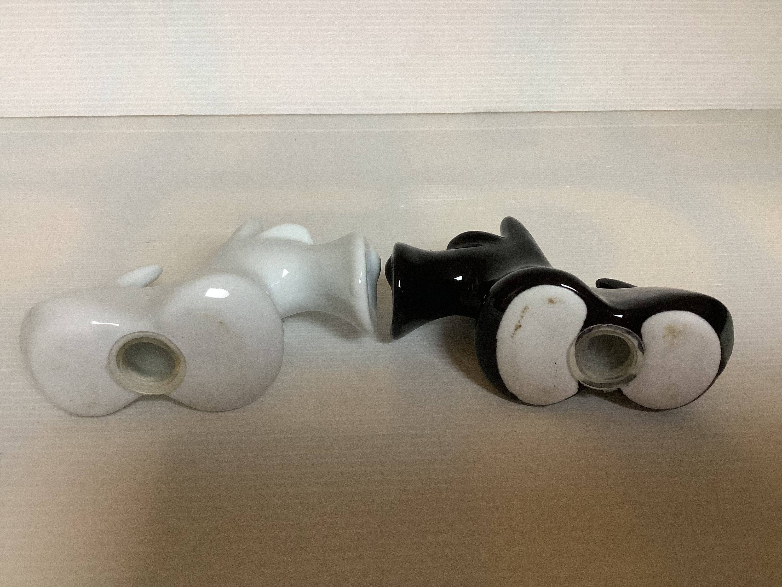 Salt and pepper black and white dogs.
