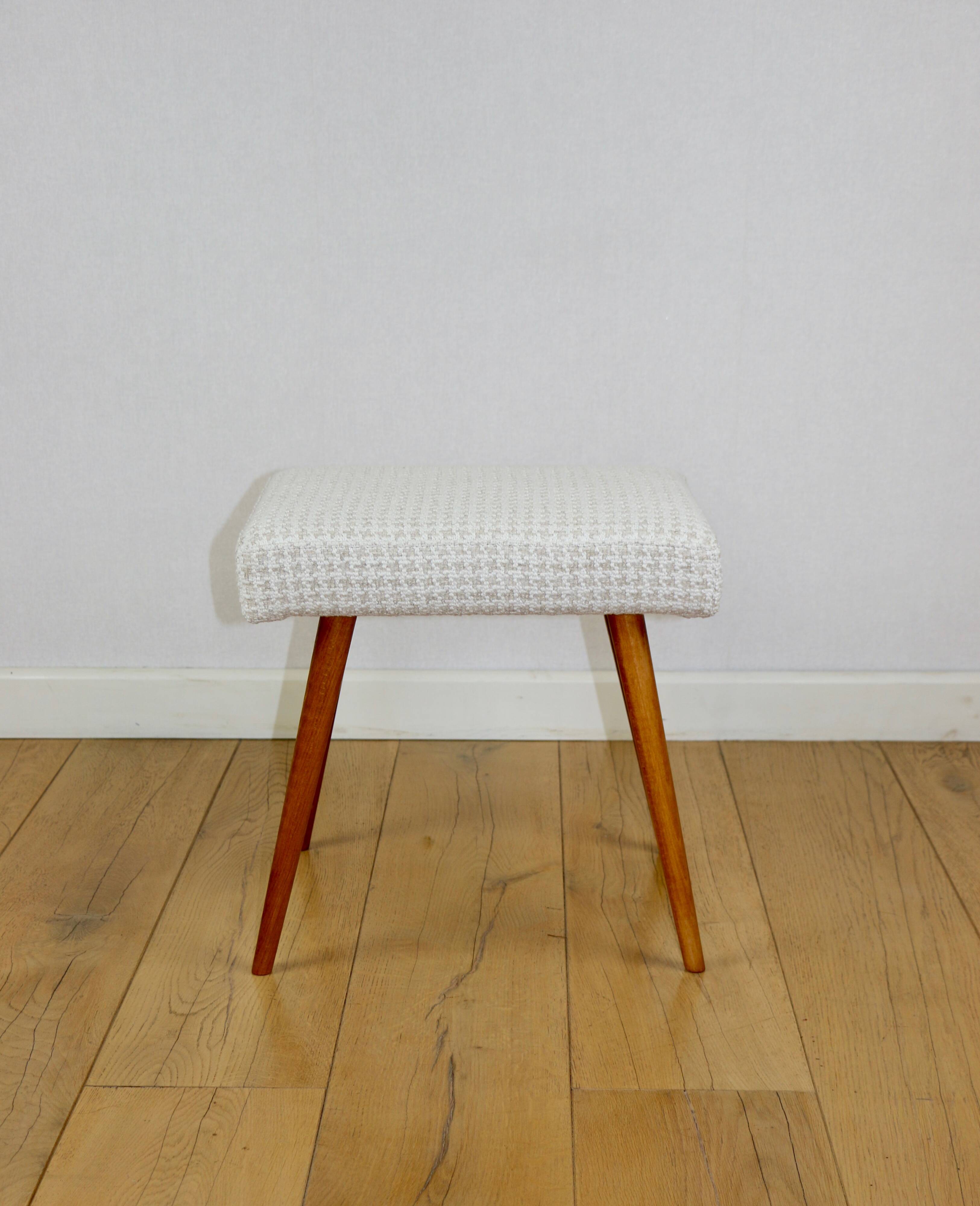 Cream herringbone stool seat - round beech legs