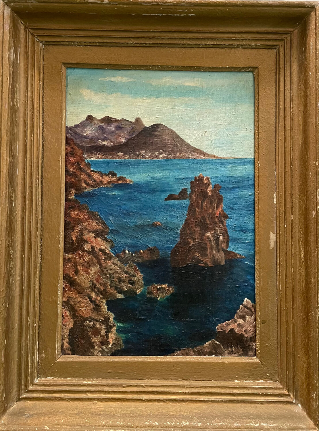 Old painting painting Port Coton, Beautiful Island at sea