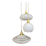 Vintage white glass triple globe suspension from Clichy and opaline.