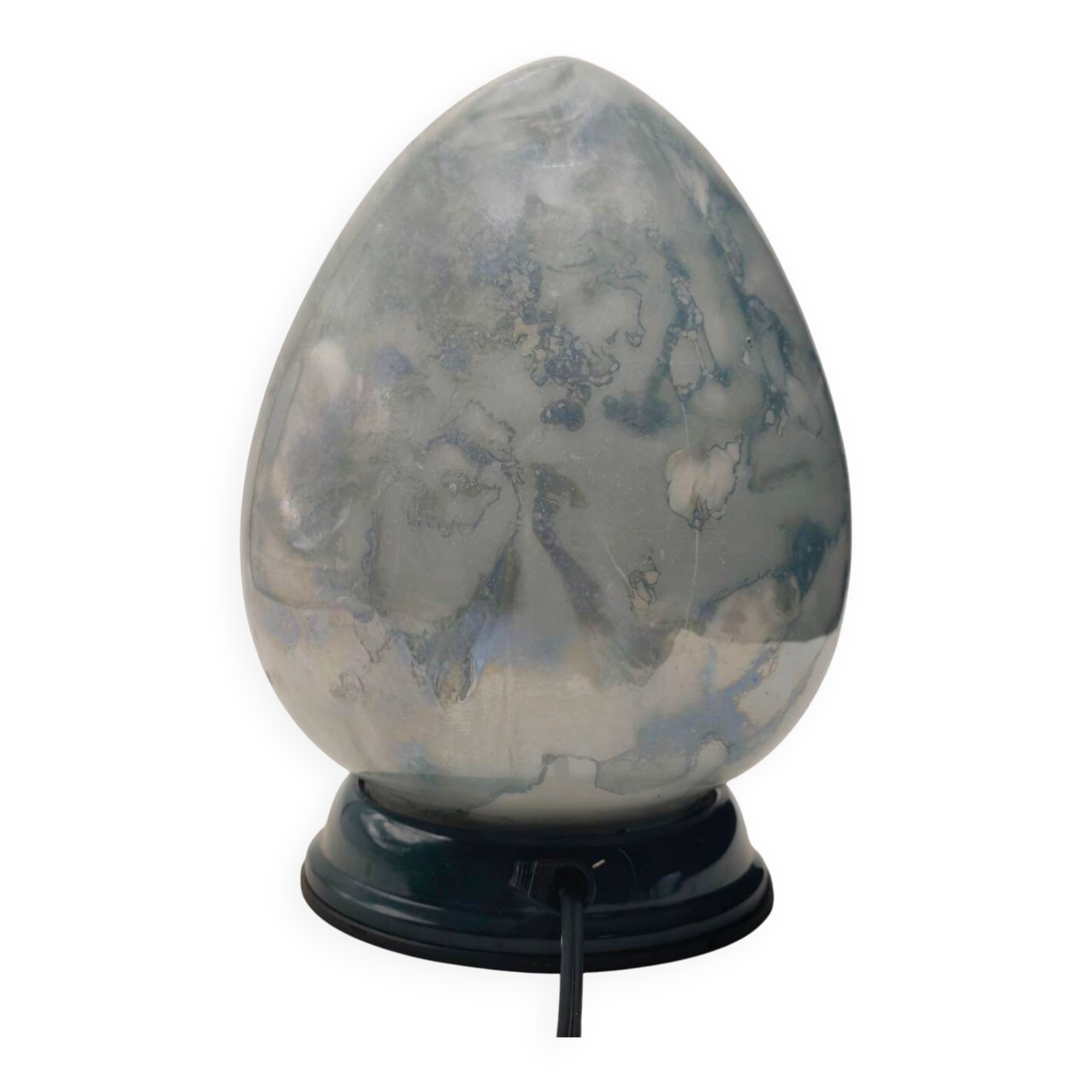 Lampe ovoïde vintage française des années 1970 - Design en verre opalin marbré