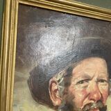 Ancien tableau, peinture à l'huile, portrait vieil homme signé Cardella