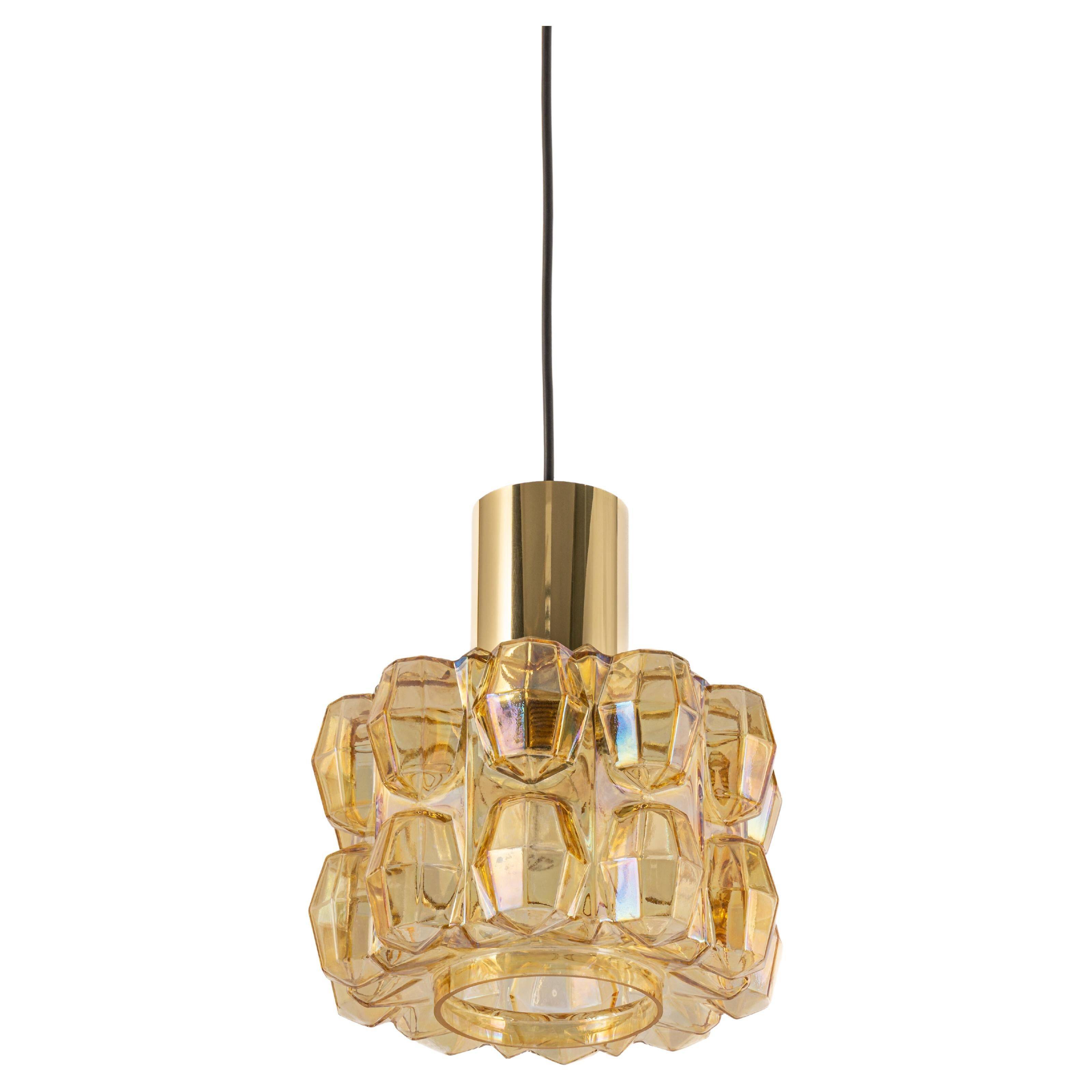 Large amber glass pendant by Limburg, Germany, 1970s.