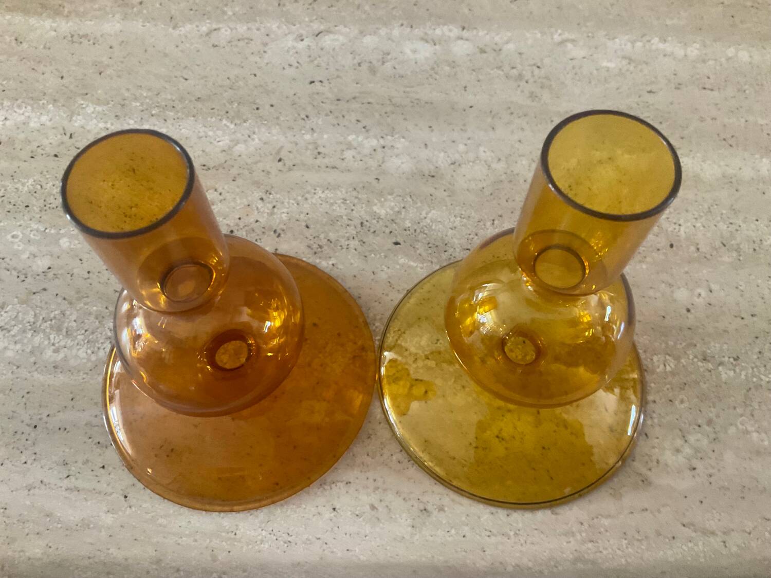Pair of vintage amber glass candlesticks