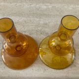 Pair of vintage amber glass candlesticks
