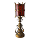 Large Longobard Gilded Metal and Red Hammered Glass Table Lamp