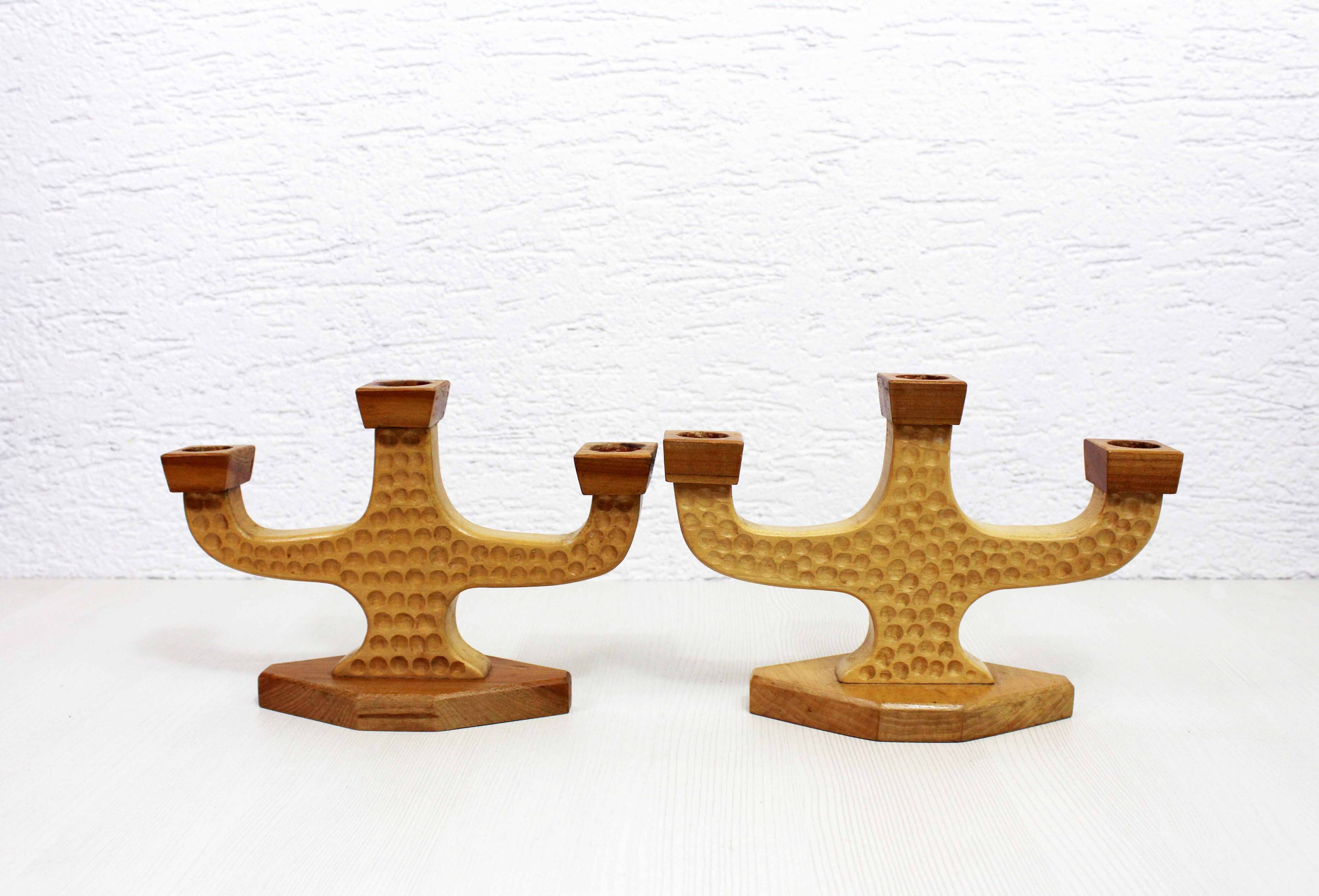 Pair of anthroposophical wooden candlesticks