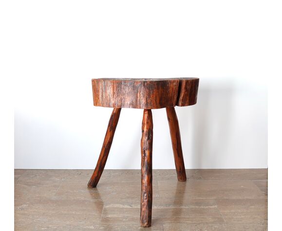 Tabouret tripode en bois ou table d'appoint années 50