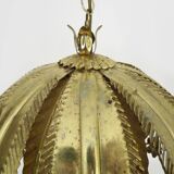 Vintage 80s gold metal palm leaf pendant light